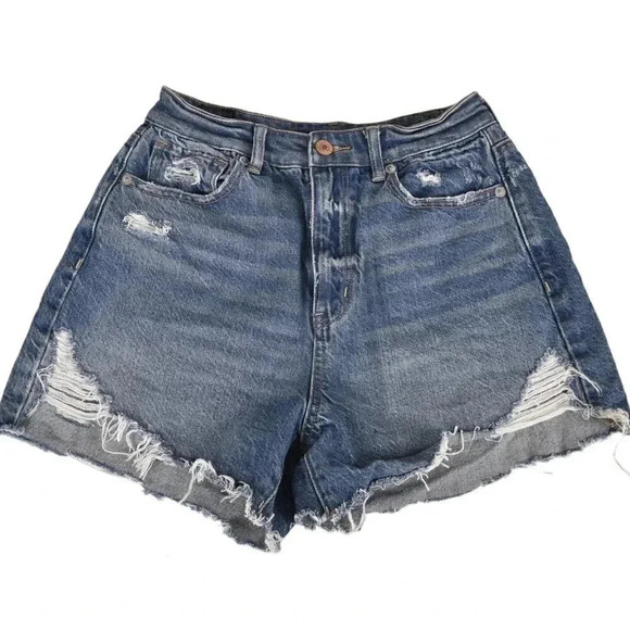 American Eagle Highest Rise Mom Jean Short Blue Denim Distressed Size 2 - Picture 5 of 14